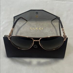 Gucci Women's Brown and Gold Aviator Sunglasses